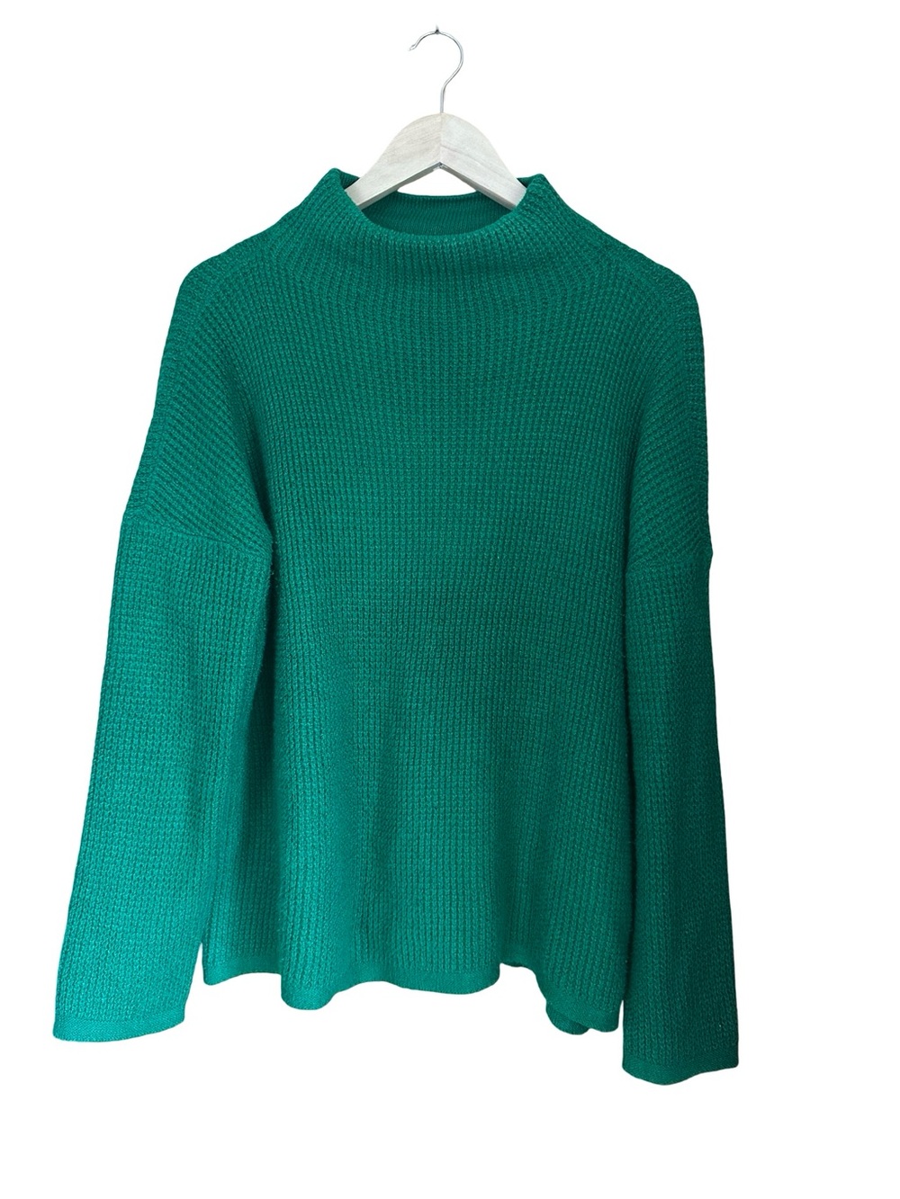 J Jill Kelly Green Waffle Knit Mock Neck Sweater Sz L